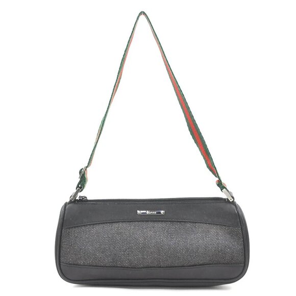 Auth GUCCI Sherry Line Handbag Black Leather/Canvas - Picture 1 of 14